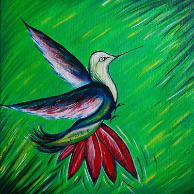 Obraz akrylowy - koliber na zielonym tle